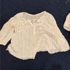 Free People white Crochet Accent Blouse